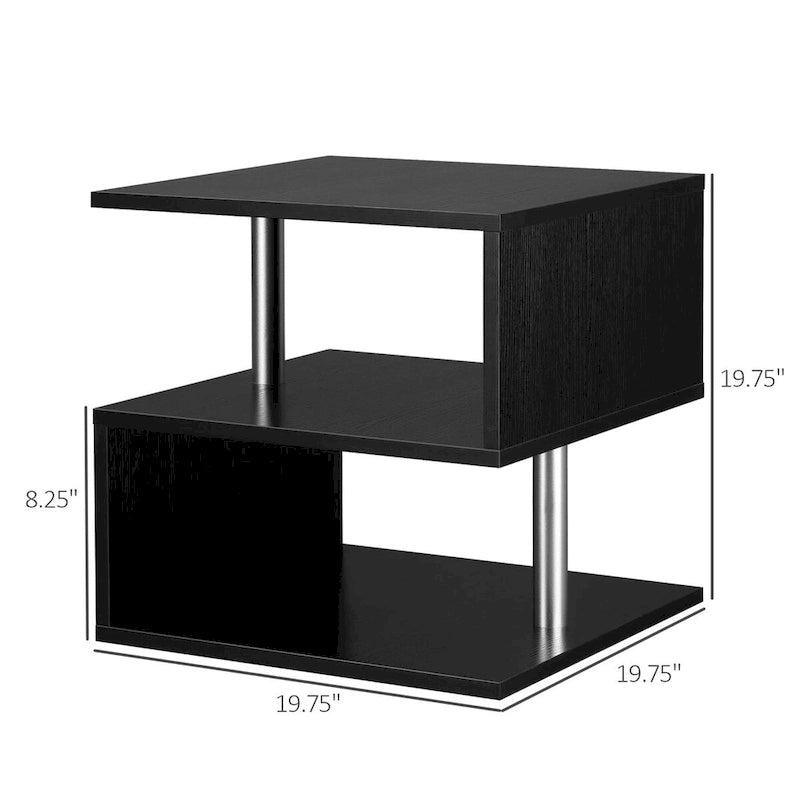 Modern S-Shaped Side Table with Storage Shelf and Steel Poles