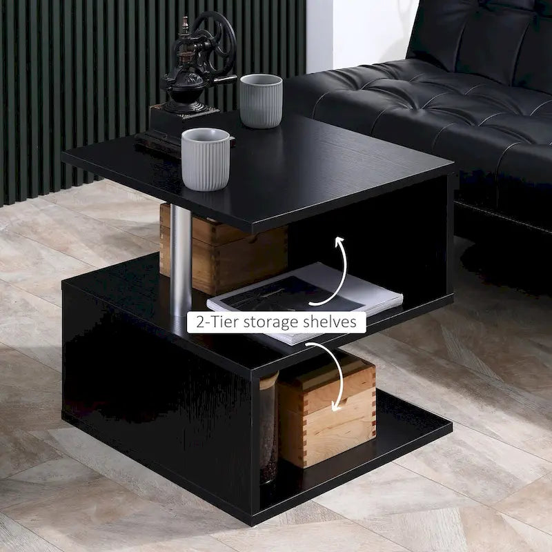 Modern S-Shaped Side Table with Storage Shelf and Steel Poles