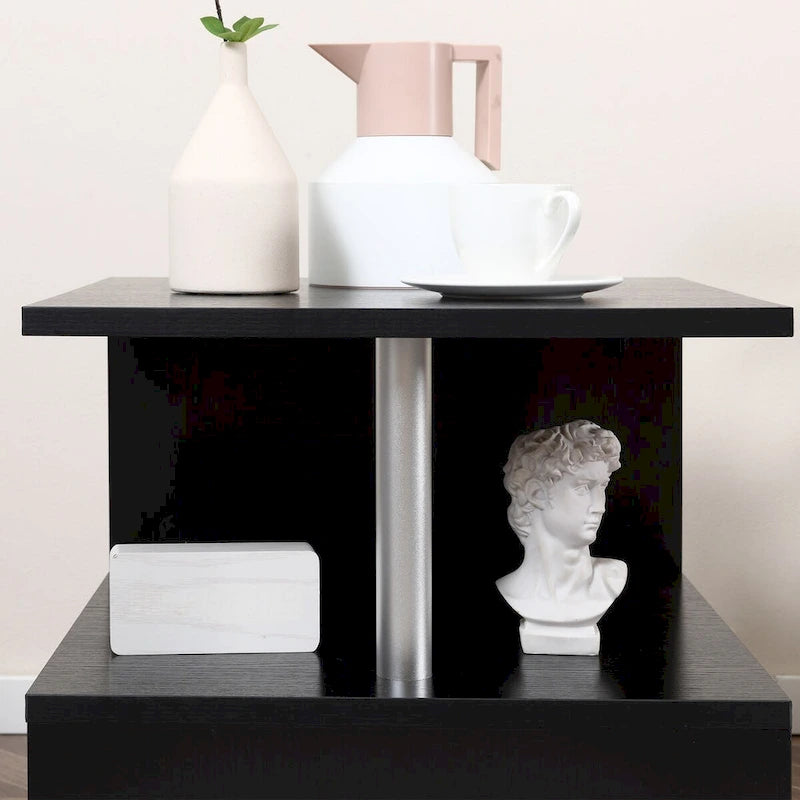 Modern S-Shaped Side Table with Storage Shelf and Steel Poles