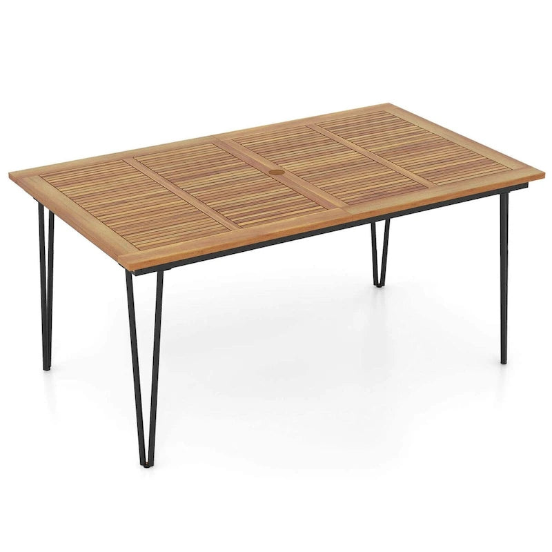 63 Inch Outdoor Dining Table with Acacia Wood Tabletop and Metal Legs
