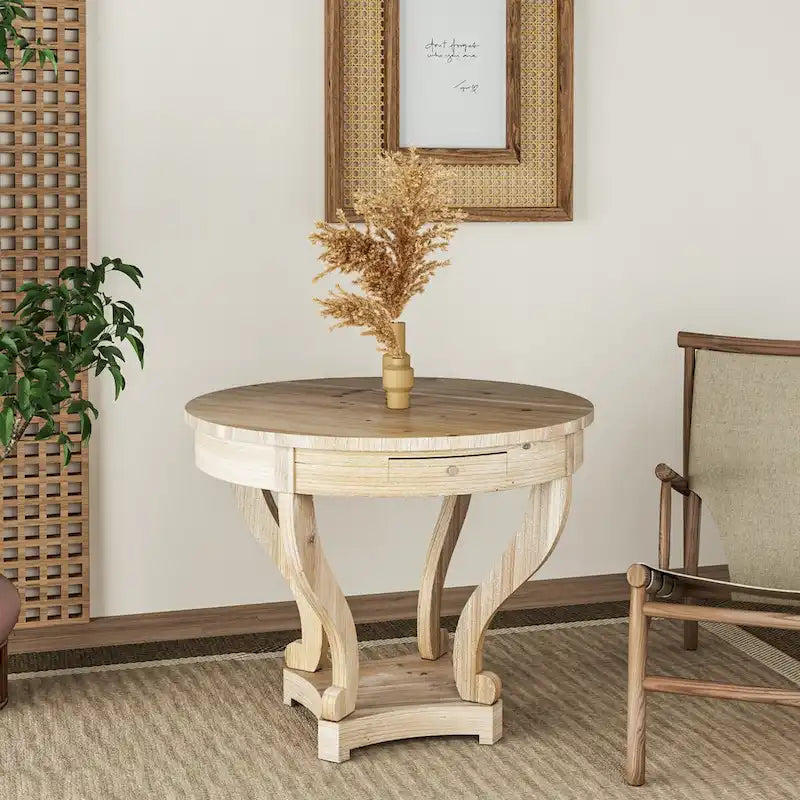 Curved Legs Farmhouse Style Round Dining Table