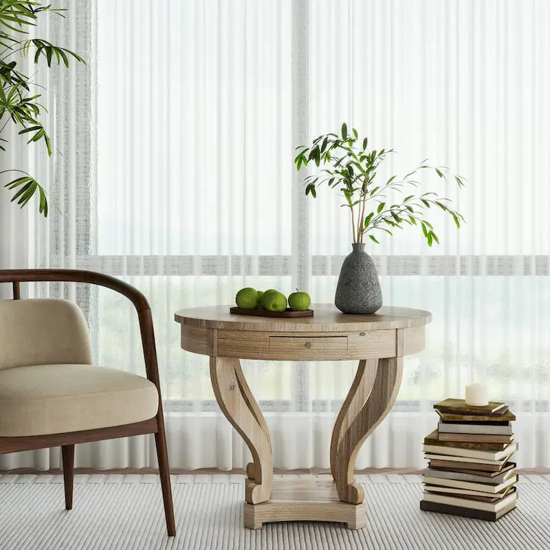 Curved Legs Farmhouse Style Round Dining Table