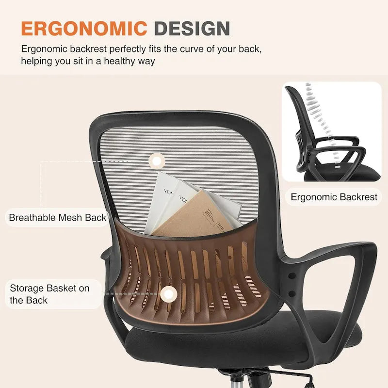 Ergonomic Mesh Office Chair with Fixed Armrest