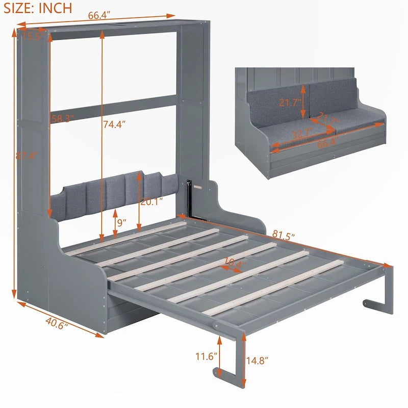 Queen Size Murphy Bed Wall Bed with Cushion
