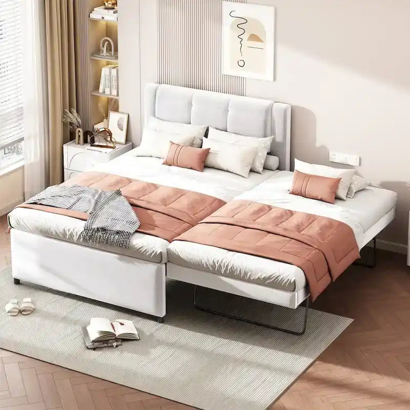 Full Size Upholstered Platform Bed with Trundle