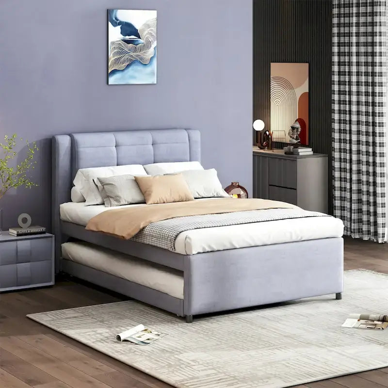 Full Size Upholstered Platform Bed with Trundle