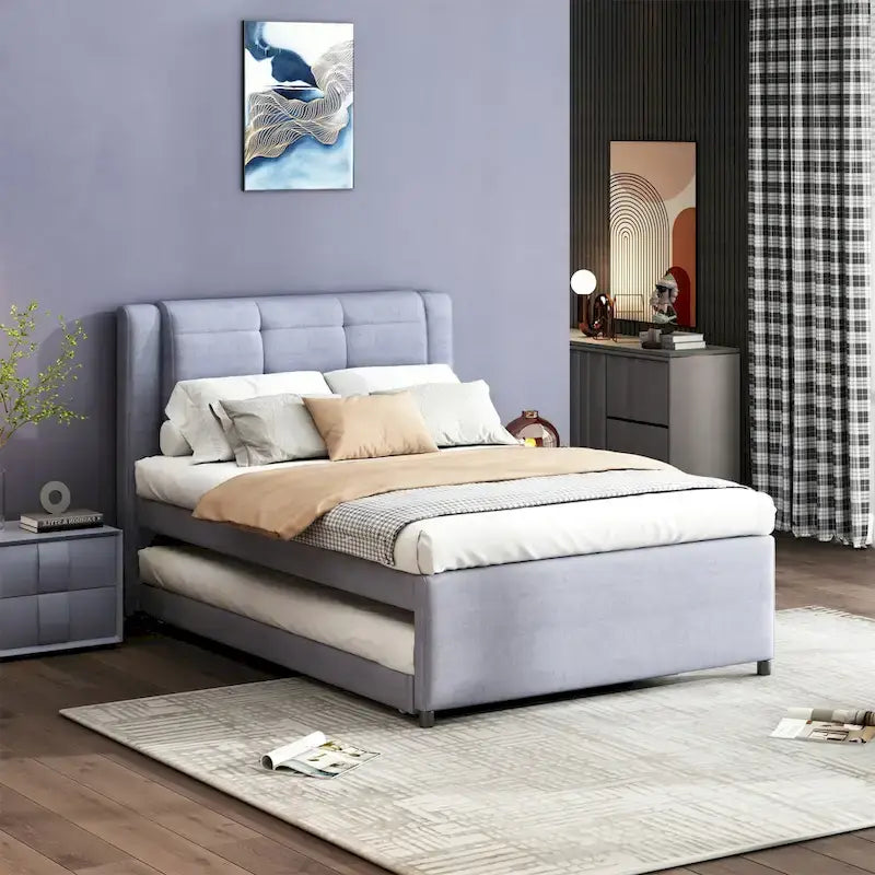Full Size Upholstered Platform Bed with Trundle