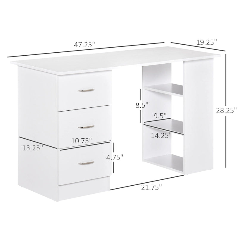 Writing Table Workstation with 3 Drawers and Storage Shelf