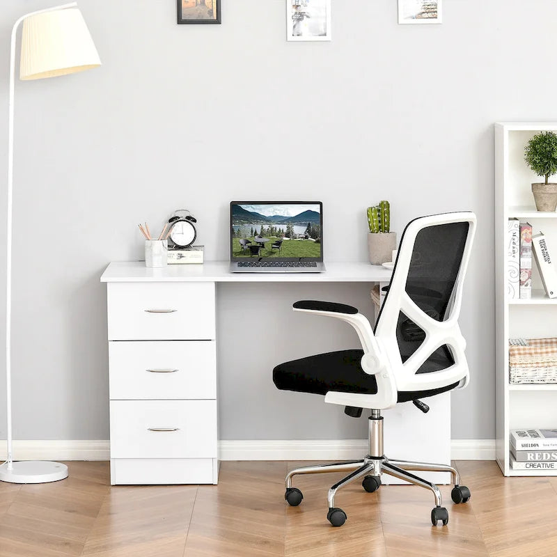 Writing Table Workstation with 3 Drawers and Storage Shelf
