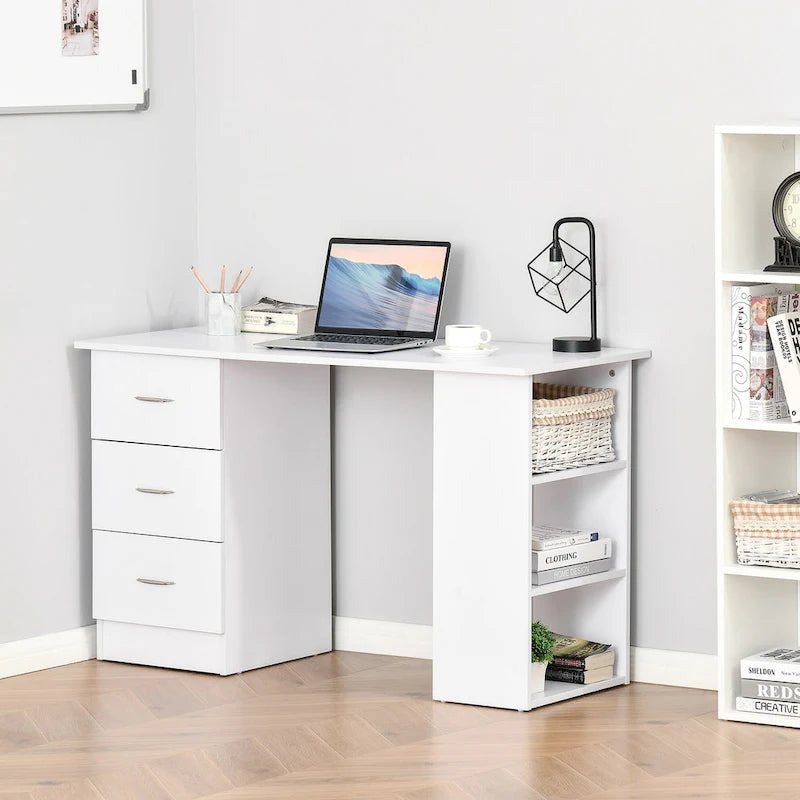 Writing Table Workstation with 3 Drawers and Storage Shelf