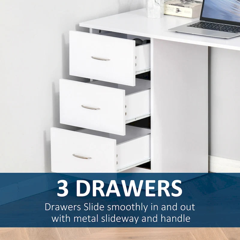 Writing Table Workstation with 3 Drawers and Storage Shelf